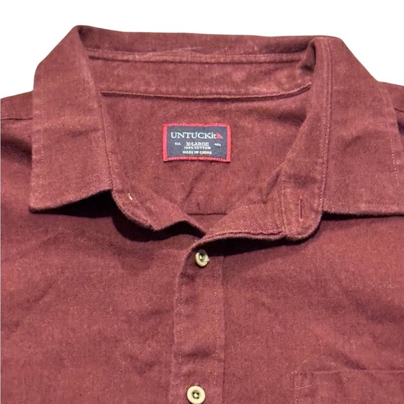 UntuckIt Men’s Size XL Burgundy Classic Cotton Flannel Shirt Button Down - Picture 5 of 6